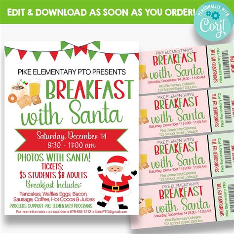 Editable Breakfast With Santa Flyer Breakfast With Santa Etsy