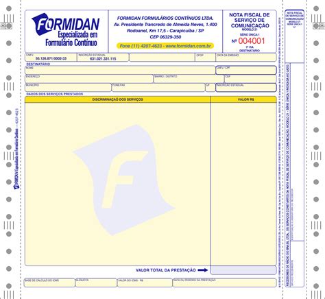 Nota Fiscal De Comunica O Modelo Formidan Formul Rio Cont Nuo