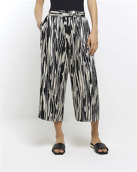 White Abstract Print Culottes River Island