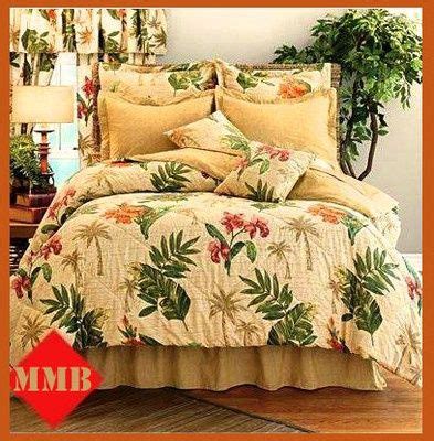 QUEEN TROPICAL PALM TREE LEAVES HIBISCUS COMFORTER SET SHAMS BEDD | Bed ...