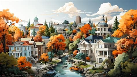 Vector Realistic Cartoon Land Capital Sunset On White Background Eps