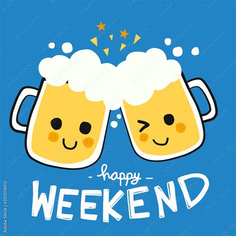 Happy weekend beer smile cartoon doodle vector illustration Stock ...