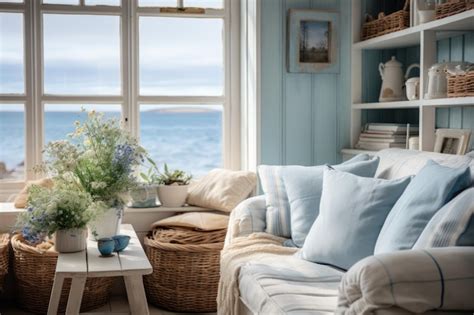 Premium AI Image | Coastal Seaside Cottage Interiors Generative AI