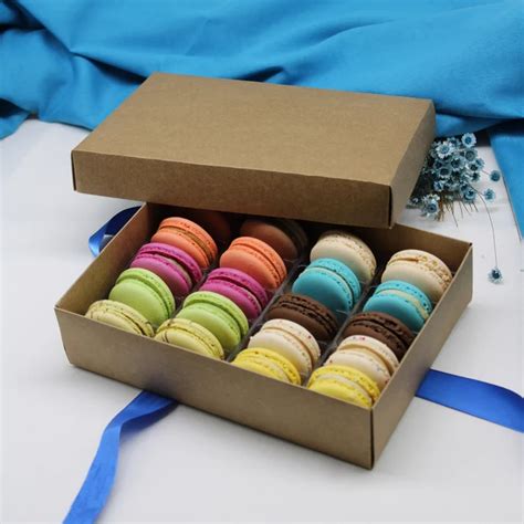 Caixa Para Macarons Cor Kraft E Tampa Em Papel Armazene E