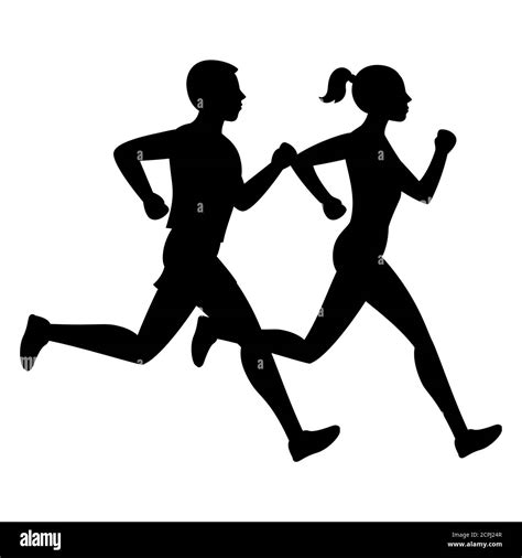 Running Man And Woman Black Vector Silhouettes Sport Female And Male