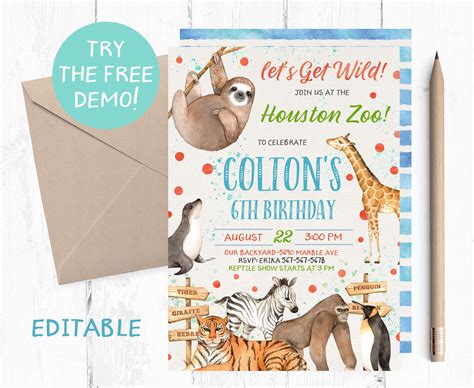 Zoo Invitation Boy Zoo Birthday Party Zoo Animals Etsy Canada