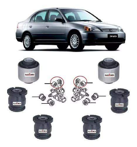 Kit 6 Buchas Mangas Eixo Traseira Honda Civic 2001 Ate 2006