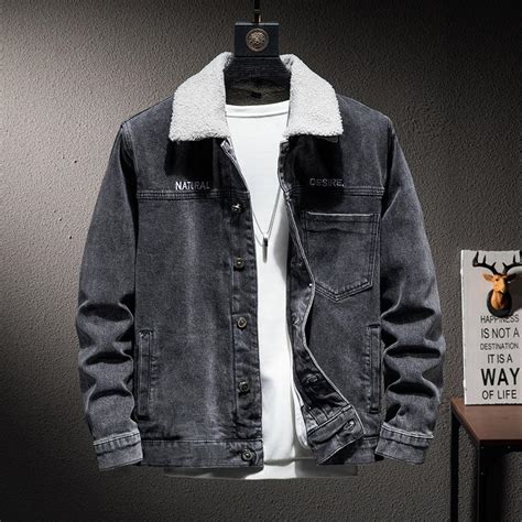 Cheap Denim Jacket Lamb Cashmere Mens Autumn Winter Jacket Plush