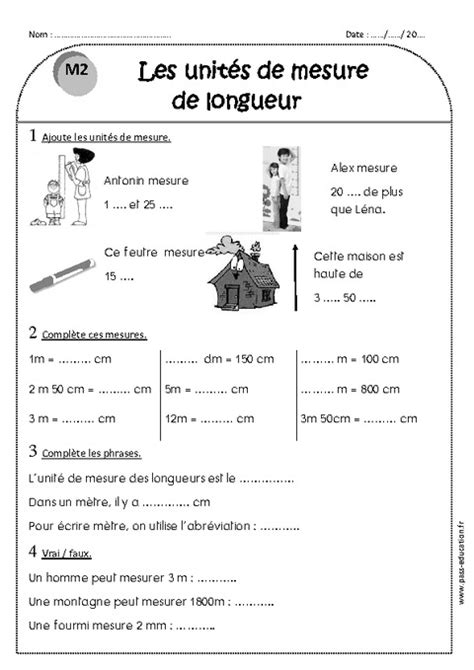 Unités de longueurs Ce1 Exercices sur les longueurs cm m km