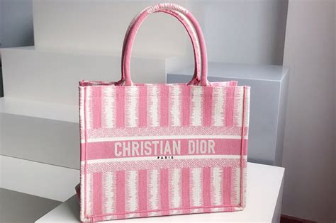 Christian Dior M1296 Small Dior Book Tote Bag In Pink D Stripes Embroidery [m1296 Y0000010