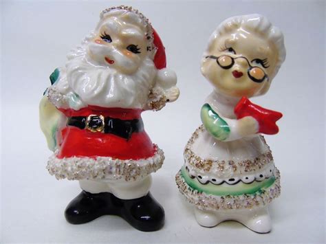 Vintage Napco Santa And Mrs Claus Christmas Ceramic Salt Pepper Shaker 3ea