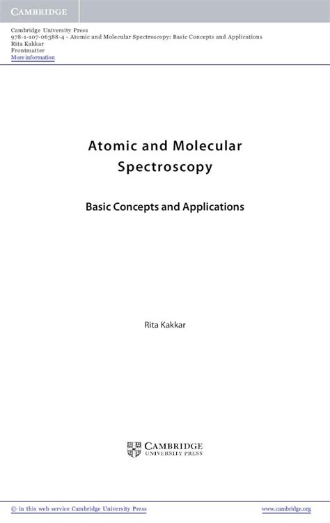 PDF Atomic And Molecular Spectroscopy Cambridge Assets Cambridge