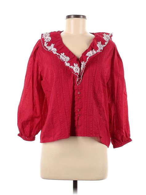 The Great 100 Cotton Floral Red Long Sleeve Blouse Size Med 2 81