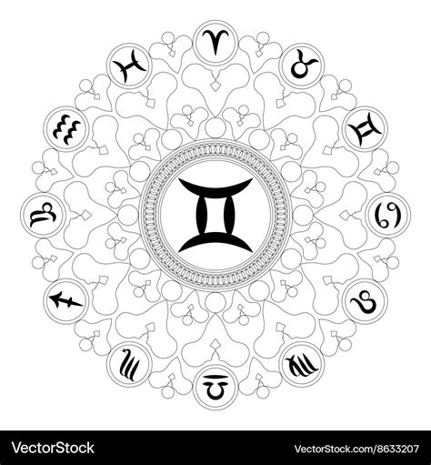 Adult Coloring Book Mandala Zodiac Symbol Gemini Vector Image