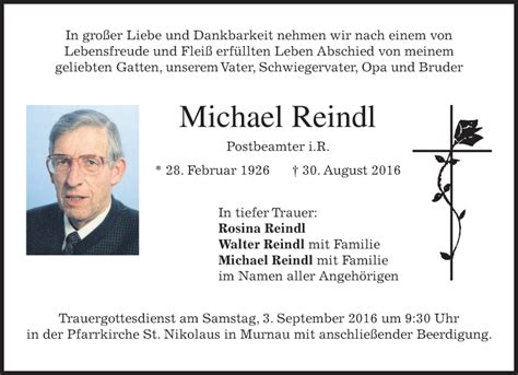 Traueranzeigen Von Michael Reindl Trauer Merkur De