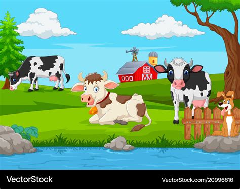 Herd cows at summer green field Royalty Free Vector Image