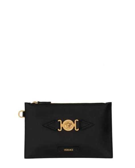 Versace Mini Medusa Biggie Leather Clutch Bag In Black Lyst