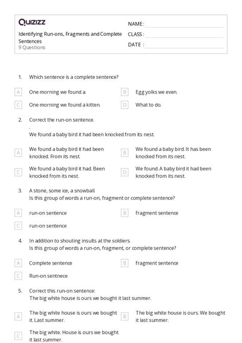 Complete Sentences Worksheets For Rd Grade On Quizizz Free
