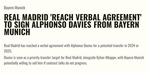 Real Madrid Reach Verbal Agreement To Sign Alphonso Davies From