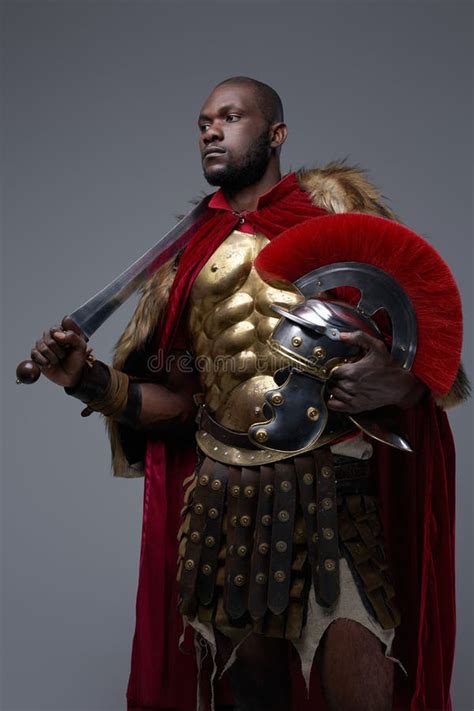 Black Roman Soldier with Sword on His Shoulder Stock Image - Image of ...