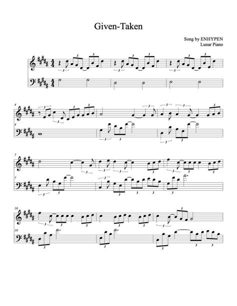 Enhypen Given Taken Easy Key By Lunar Piano Sheet Music