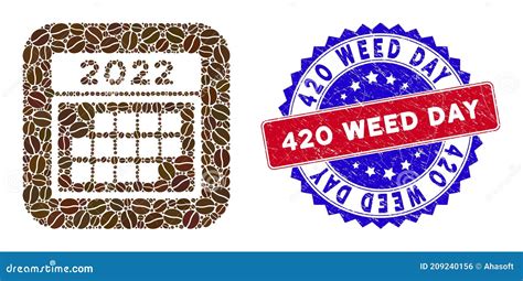 Bicolor 420 Weed Day Grunge Stamp With Coffee Grain Hole Mosaic 2022