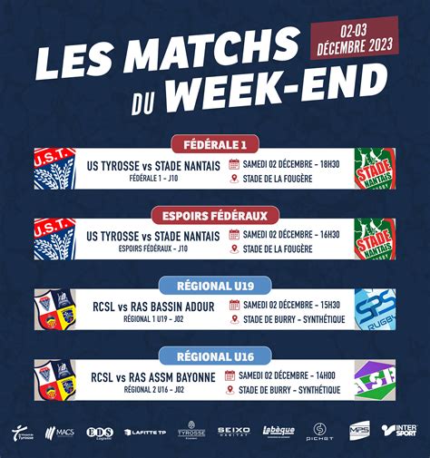 US Tyrosse Rugby Côte Sud LES MATCHS DU WEEK END 02 03 DÉCEMBRE 2023