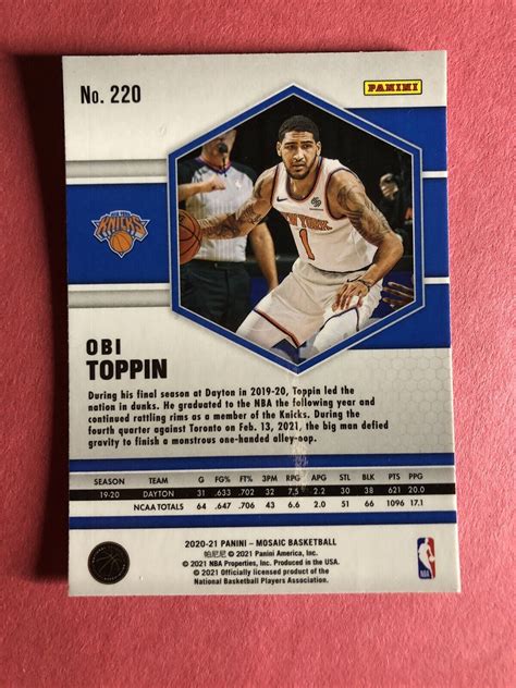 Panini Mosaic Rookie Obi Toppin Rc For Sale Online Ebay