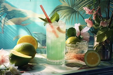 Premium Ai Image Minty Paradise Sip On The Tropic Bliss