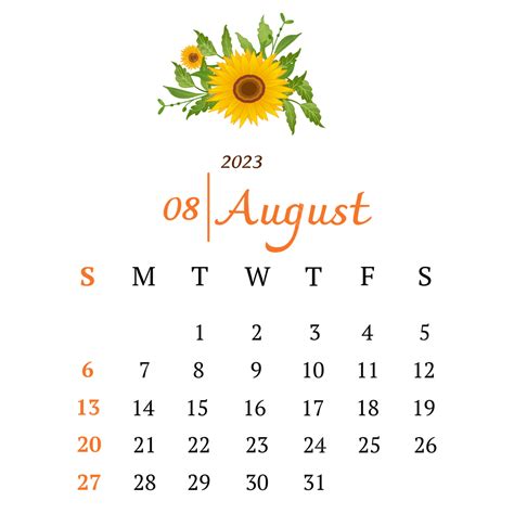 August Calendar Png