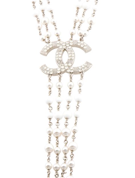 Chanel Faux Pearl Resin Strass Cc Multistrand Necklace