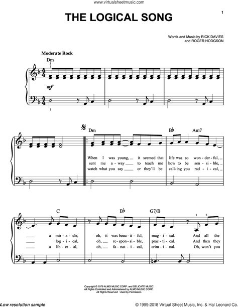 Supertramp - The Logical Song sheet music for piano solo [PDF]