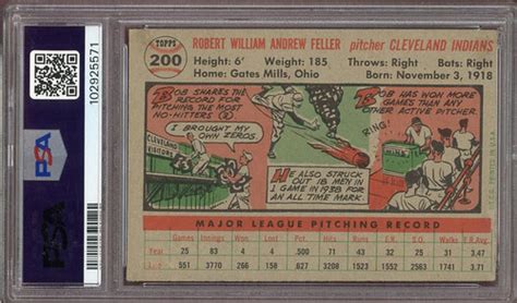 1956 TOPPS 200 BOB FELLER INDIANS PSA 5 EX 522933 KYCARDS EBay