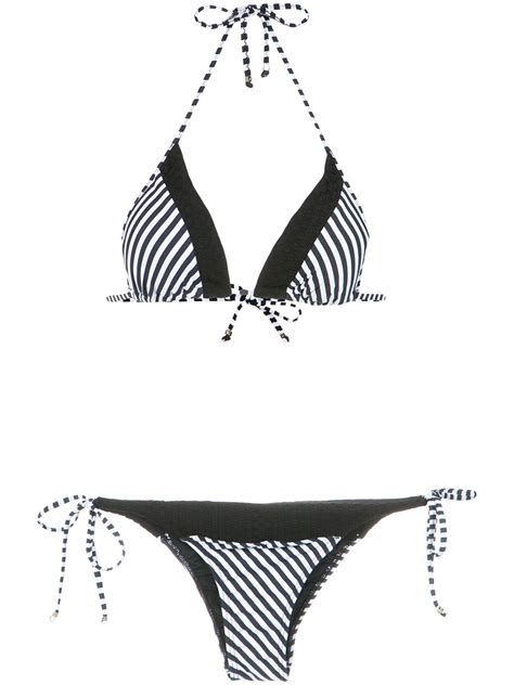 Amir Slama Striped Triangle Bikini Set Black Farfetch