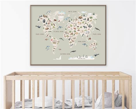 Childrens World Map Animal World Map Educational Map | Etsy