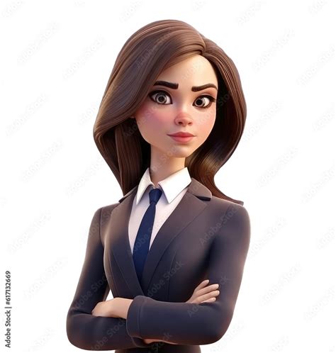 3d Icon Cute Young Avatar Business Woman Or Office Worker Stands And