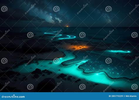 An Illustration of the Bioluminescence Shore in Maldives Stock ...