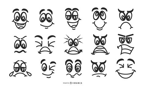 Descarga Vector De Conjunto De Emoticonos De Caras En Blanco Y Negro