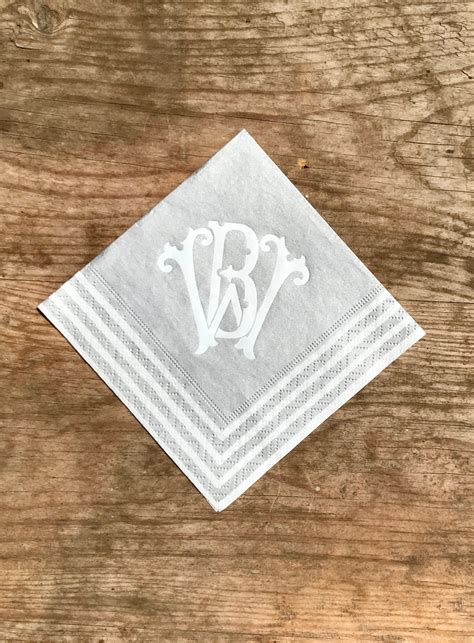 Interlocking Monogram Personalized Stripe Bordered Napkins Etsy