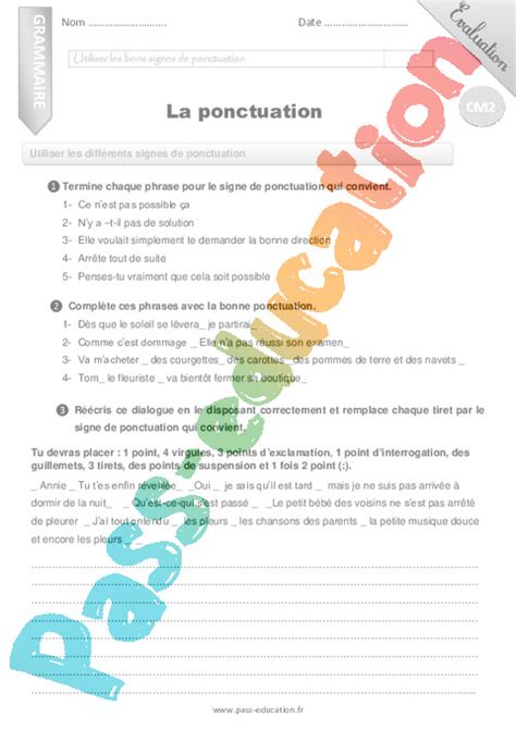 Evaluation Ponctuation Cm Bilan Et Controle Corrig Pdf Imprimer