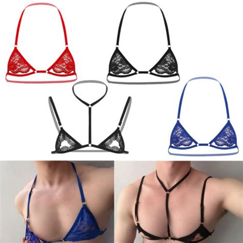 Sexy Mens Sheer Lace Lingerie Exotic Open Bras Gay Sissy Nightwear Mini Bra Top Ebay