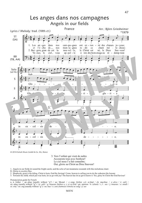 Les Anges Dans Nos Campagnes Sheet Music Björn Griesheimer Choir