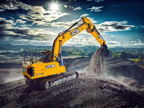 Photo Excavator Jcb X Lc Sun Yellow Sky Clouds X