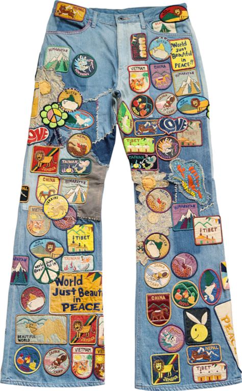 Kapital Blue Beautiful World Patch Flared Jeans Inc Style