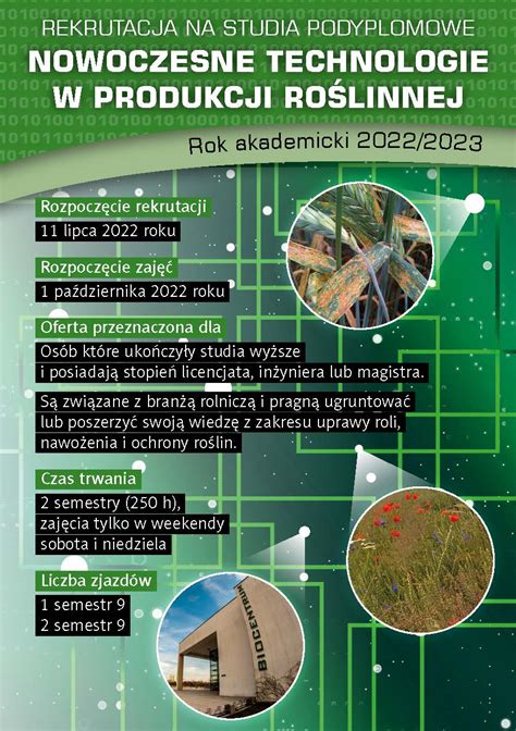 Nowoczesne Technologie w Produkcji Roślinnej studia podyplomowe