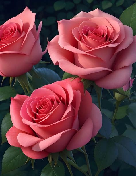 Premium Photo Beautiful Pink Roses With Green Leaves