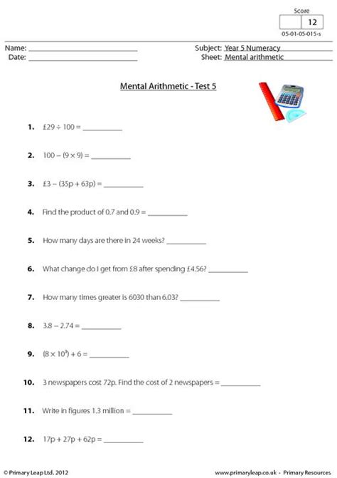 Mental Maths Practise Year 5 Worksheets Mental Maths Practise Year 5