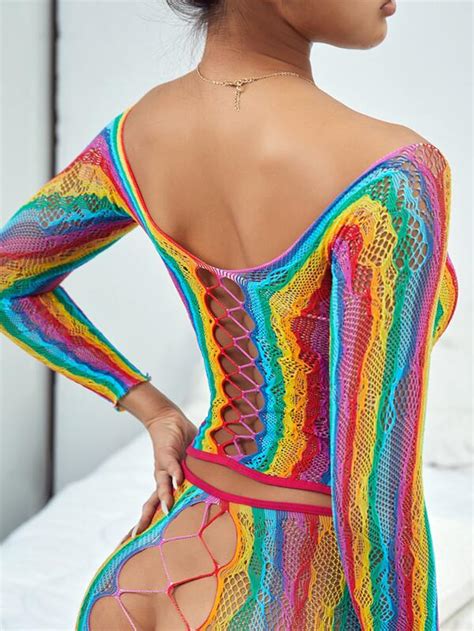 Is That The New Rainbow Stripe Cut Out Lingerie Set ROMWE USA