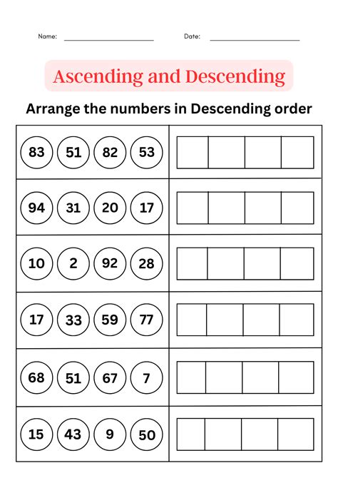 Ascending and descending order worksheet 1 to 100 - Ordering numbers ...