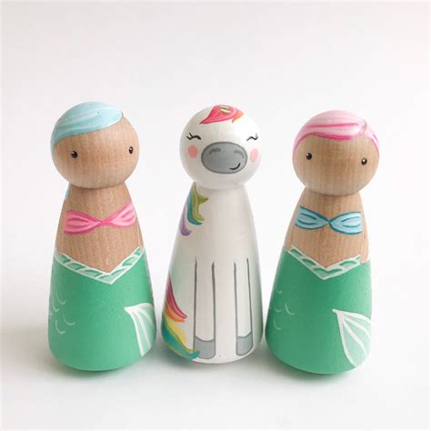 Mermaid Peg Dolls Peg Dolls Wood Peg Dolls Doll Crafts